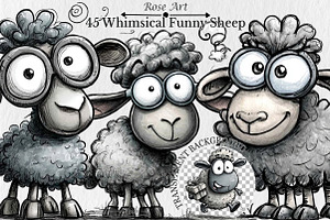 Whimsical Funny Sheep Clipart, an Animal Illustration by Rose Art