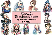 Tattooed Beautiful Girl Clipart Bund, an Illustration by Daily.Designs (Thumbnail 1 of 2)