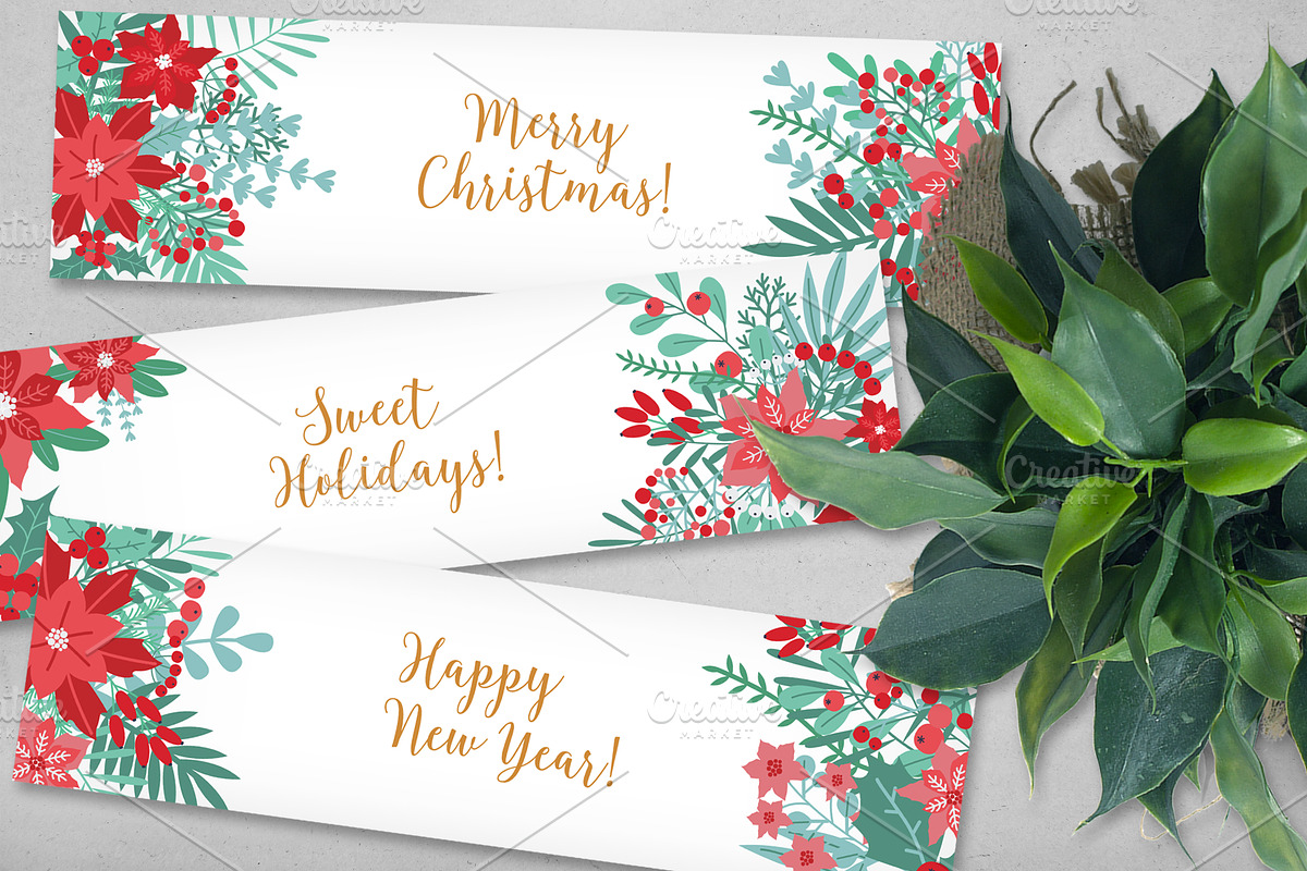 Floral Christmas cards set, a Decorative Illustration by Good Studio (Photo 6 of 9)