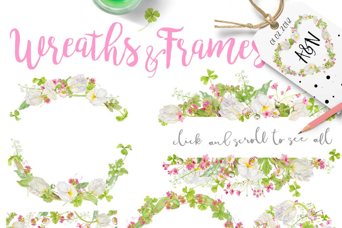 Pink&Pretty-wreaths+elements, an Illustration by watercolorwild.graphics (Photo 5 of 10)