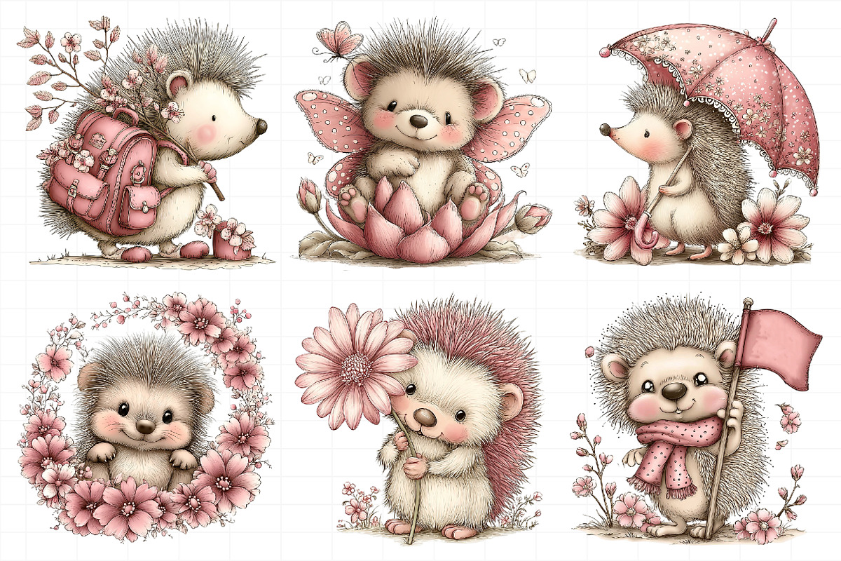 Whimsical Spring Hedgehog Clipart, an Illustration by Daily.Designs (Photo 4 of 8)