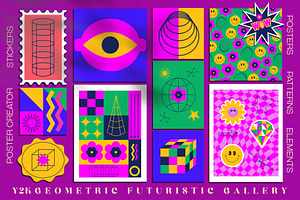Y2k retro futuristic clipart, poster