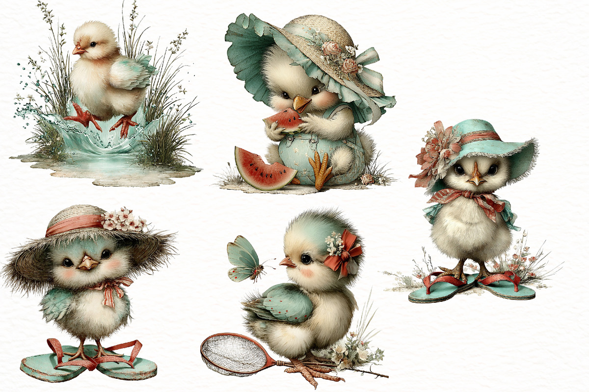 Whimsical Summer chick Clipart, an Illustration by Designworld (Photo 3 of 8)