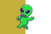 Cute Alien Singing With Microphone, an Animal Illustration by Artstorystudio (Thumbnail 3 of 3)