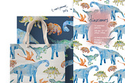 Dinosaurs seamless + clipart set, a Pattern Graphic by PatternsBlooming (Thumbnail 6 of 8)