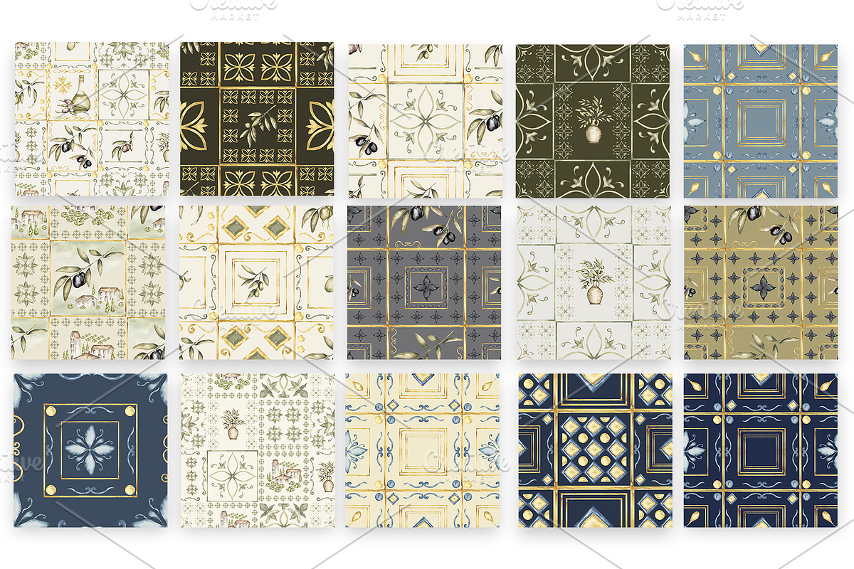 Watercolor Tiles Pattern Collection, a Pattern Graphic by MayaNavits (Photo 7 of 13)