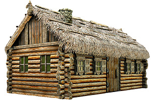 Wooden Thatch House T-Shaped