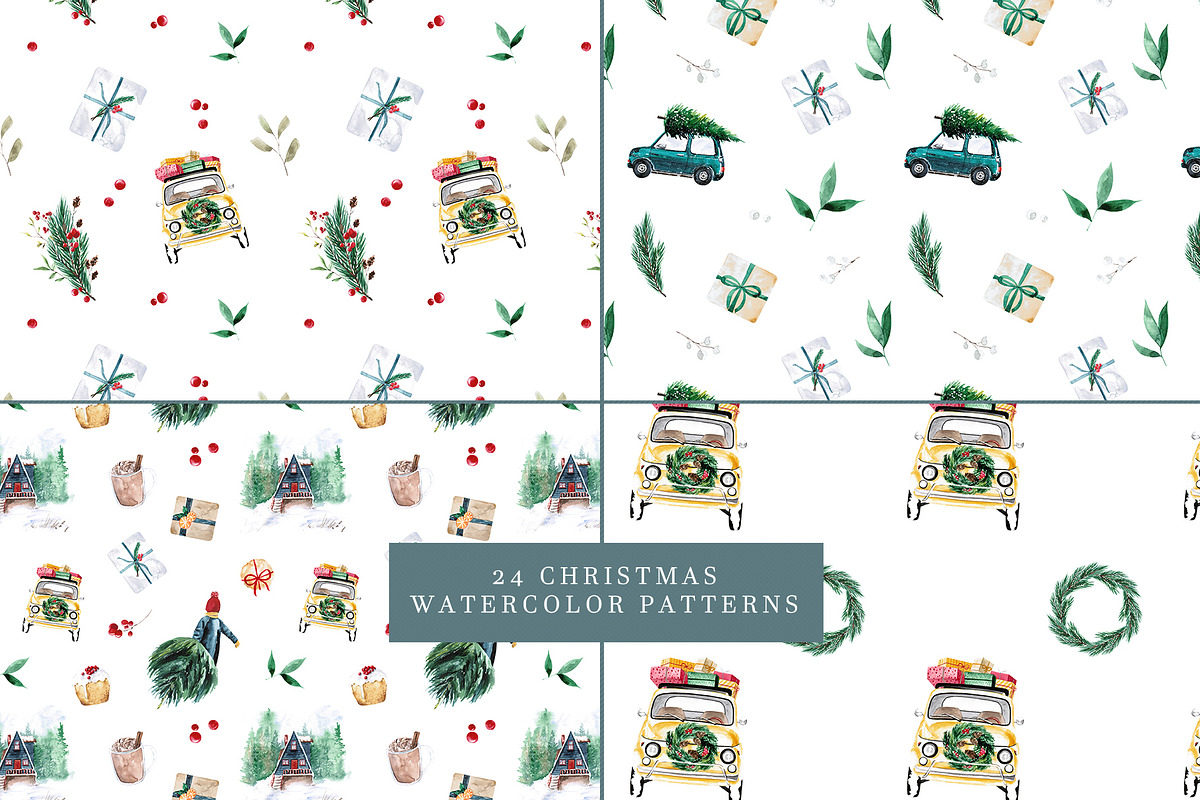 Christmas watercolor patterns, a Pattern Graphic by LeriaArt watercolor (Photo 5 of 8)