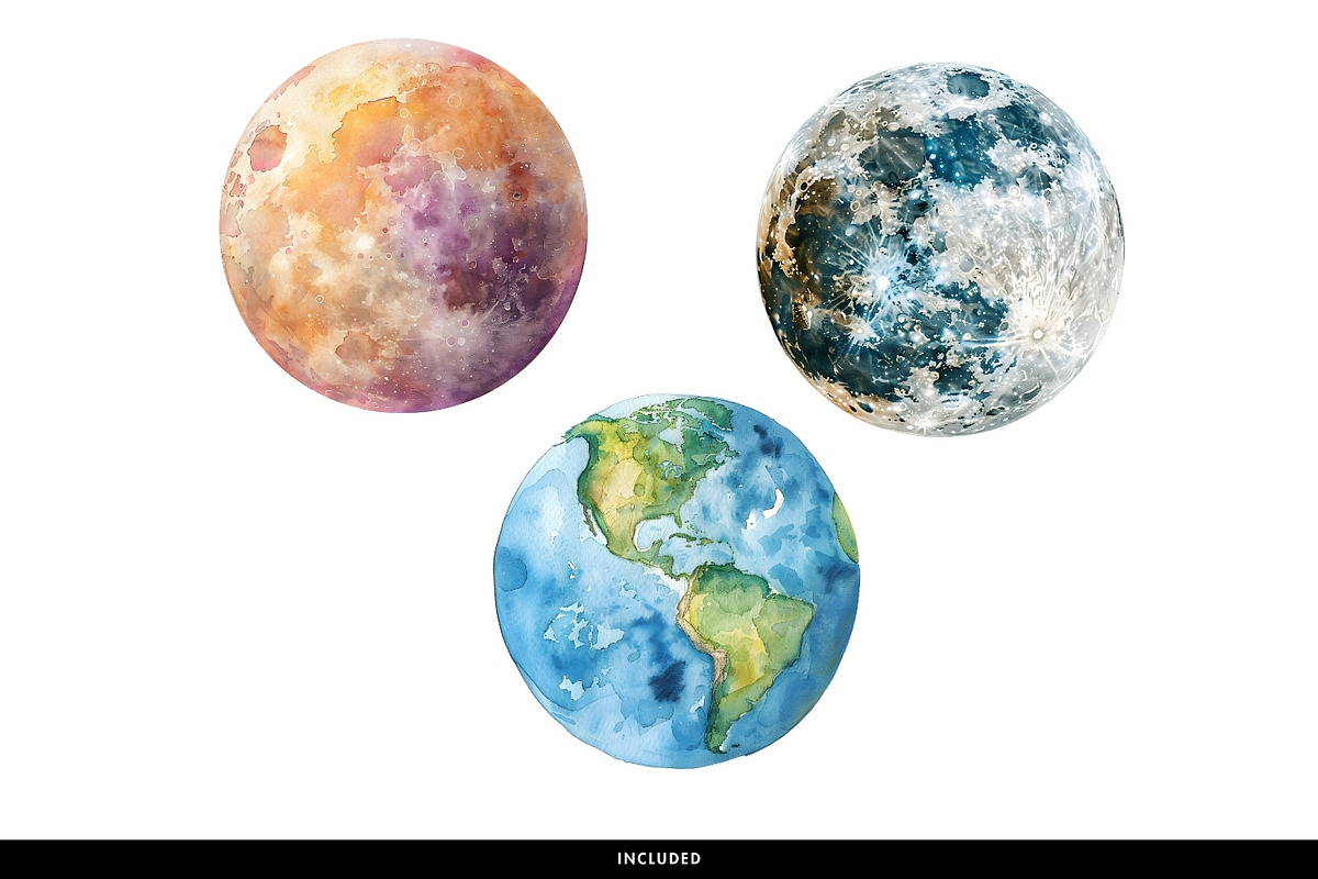Watercolor Planet Solar System PNG, a Decorative Illustration by illuztrate (Photo 6 of 7)