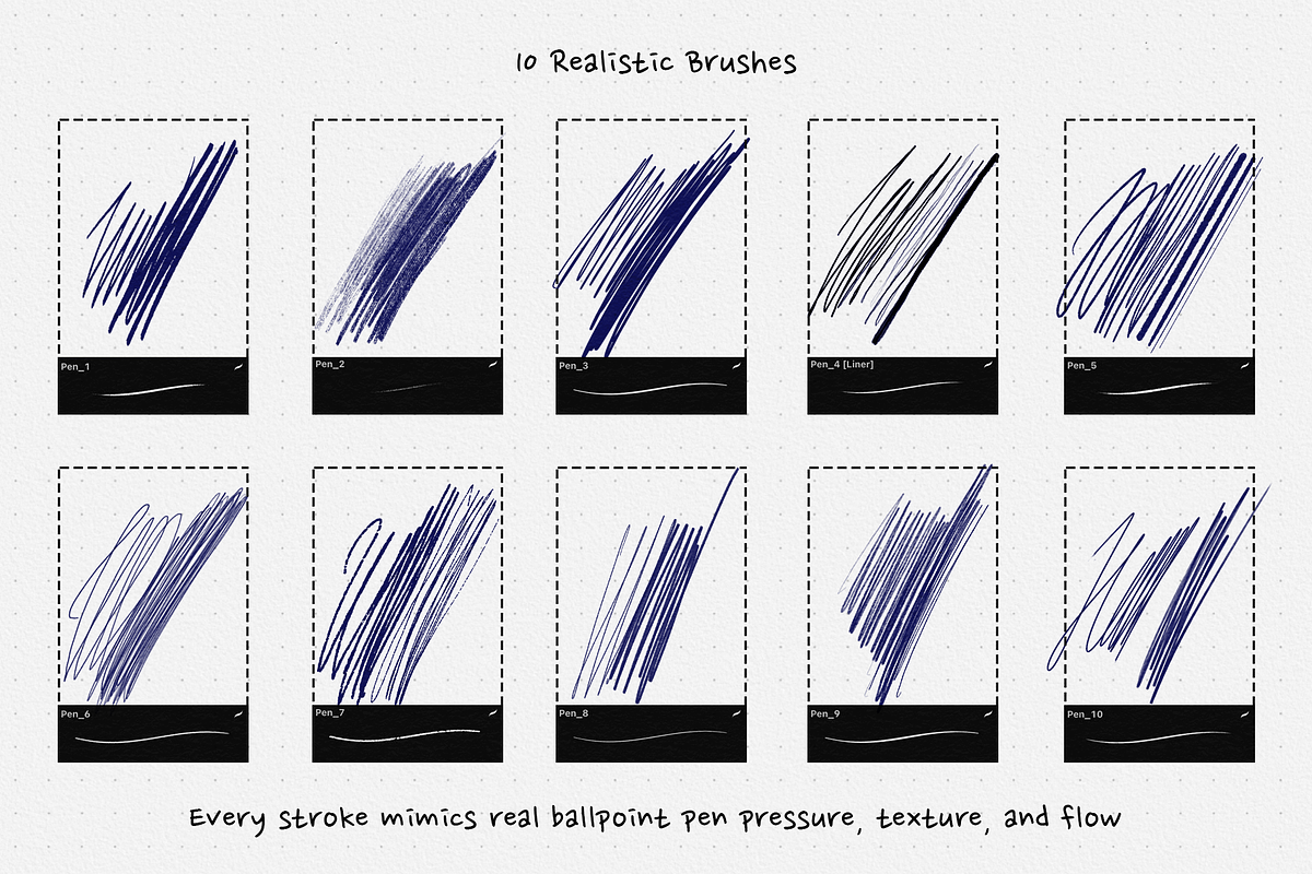 Procreate Ballpoint Pens Set, a Brush Add-On by Brush Moment (Photo 2 of 13)