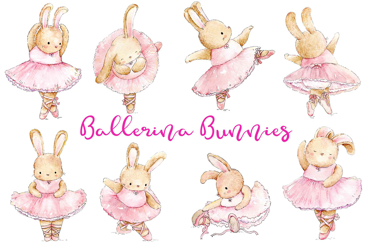 Watercolor Ballerina Bunnies, an Illustration by Jen Digital Art (Photo 1 of 6)
