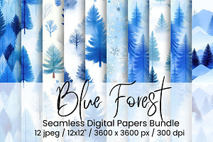 Blue Forest Watercolor, an Illustration by Mashimara