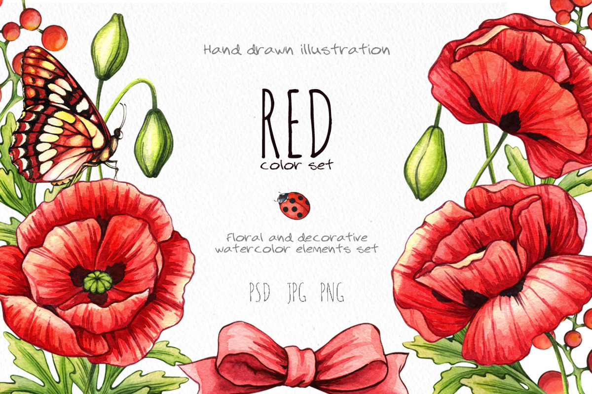 Floral and decor set (red color), a Decorative Illustration by Color and Decor (Photo 1 of 4)