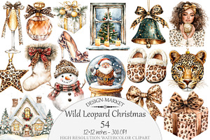 Wild Leopard Christmas Clipart, a Seasonal Illustration by Design Market