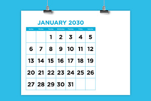 2030 Large No. Color 8.5x11 Calendar, a Stationery Template by Running With Foxes