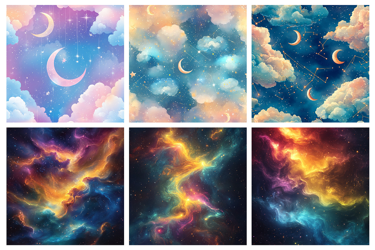 Whimsical Celestial Digital Paper, a Texture Illustration by RobertsArt (Photo 5 of 7)