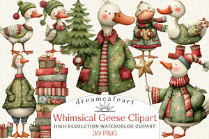 Whimsical Geese Clipart Bundle, an Illustration by DreamCafeArt