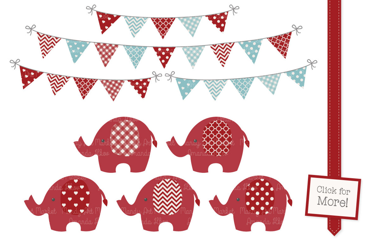 Red and Blue Elephant Clipart, an Illustration by Amanda Ilkov (Photo 2 of 3)