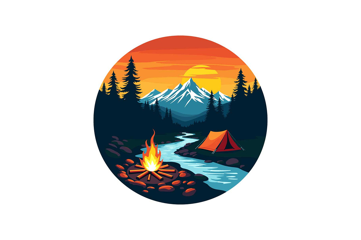 Sunset Adventure Camping Badge Set, an Object Graphic by Designs_River (Photo 9 of 13)