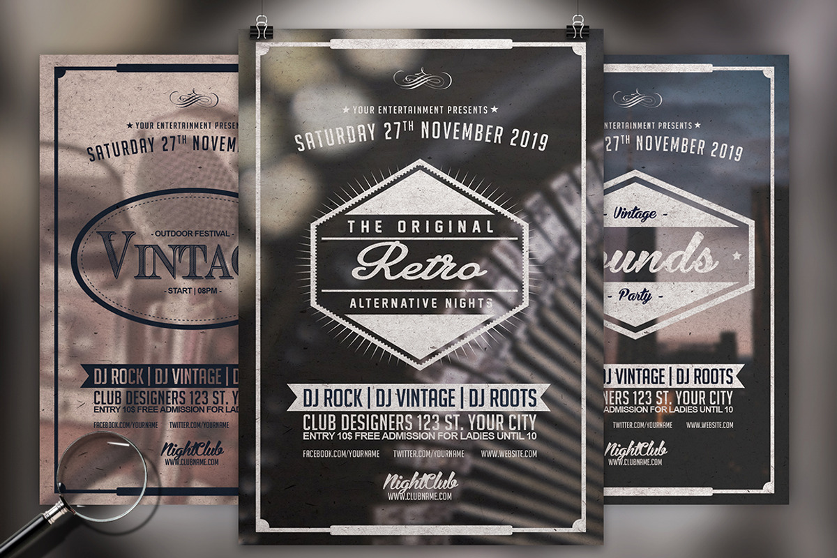 Vintage Night  | 3in1 Flyer Template, a Flyer Template by GIGA-TEMPLATE (Photo 1 of 7)