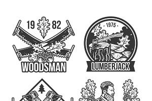 Set Of Vintage Lumberjack Emblems