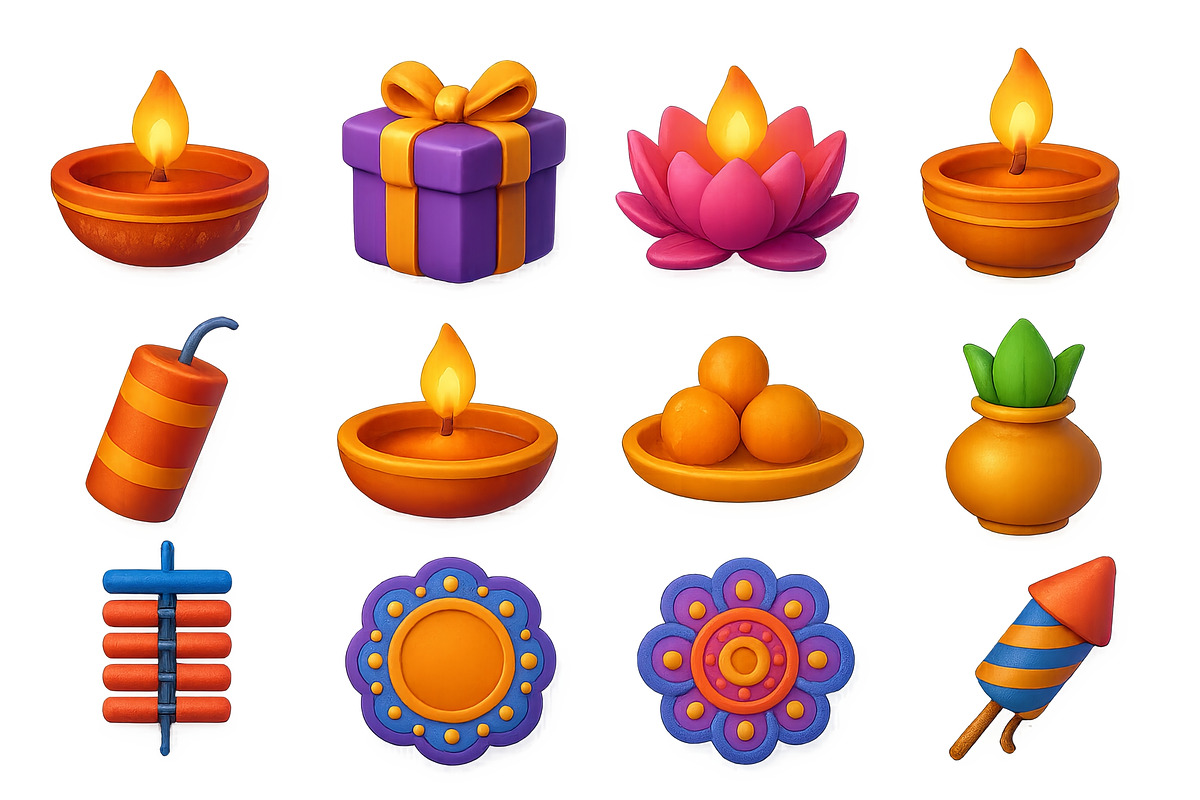 Diwali icons set featuring candles,, an Illustration by Dvoevnore photos