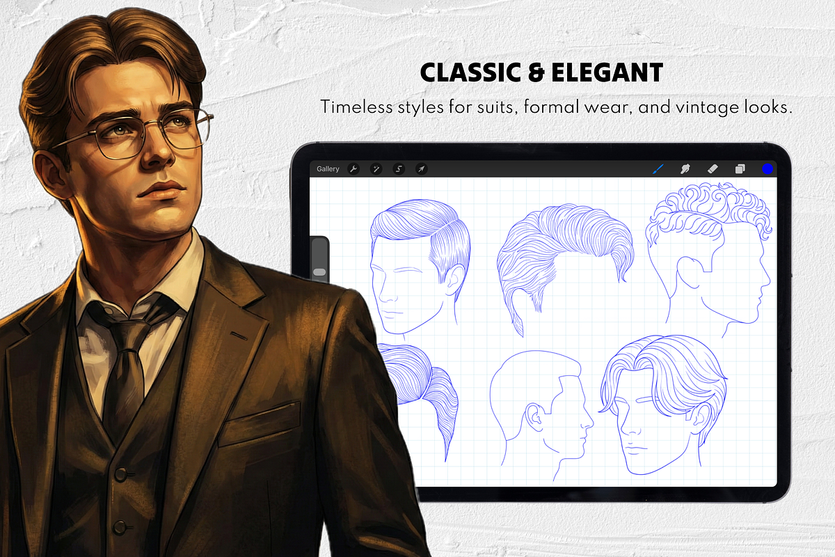 250 Male Hairstyles Procreate Stamps, a Brush Add-On by Selentaori Studio (Photo 7 of 13)