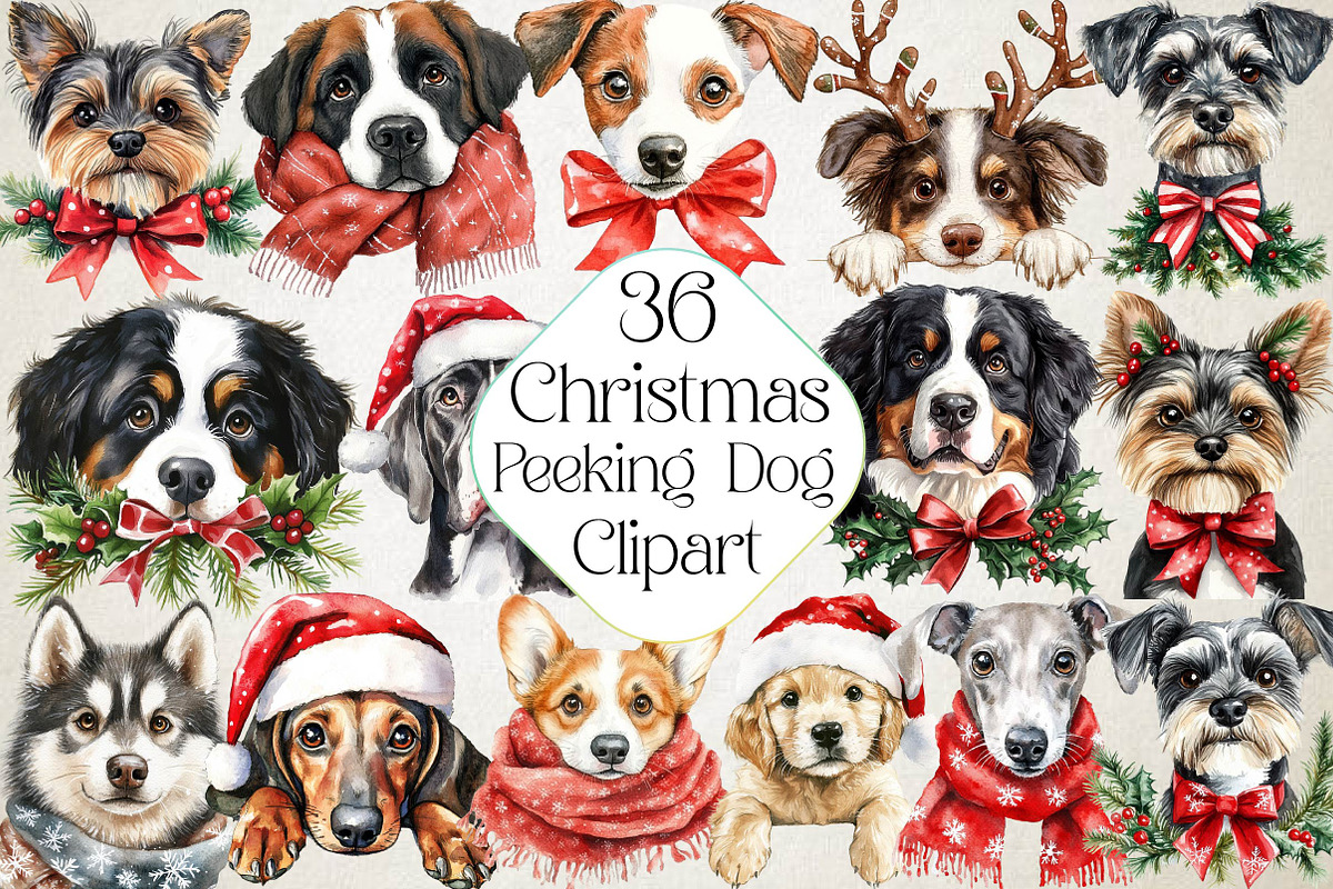 Christmas Peeking Dog Breeds Clipart, an Illustration by DreamPrint404 (Photo 1 of 7)