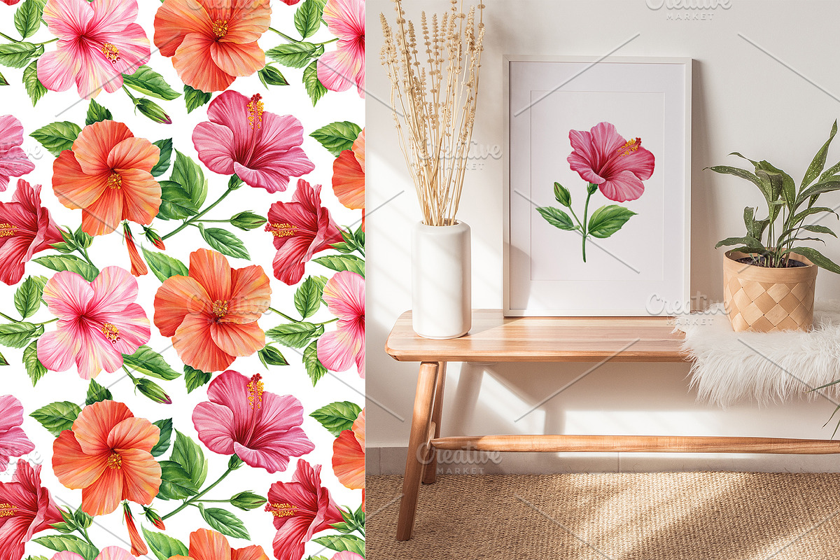 Watercolor tropical hibiscus flowers, an Object Illustration by Hanna Hryharenka (Photo 16 of 18)