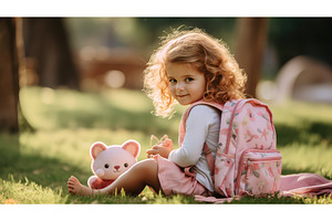 young pink backpack ai generated, a Background Photo by pikepicture