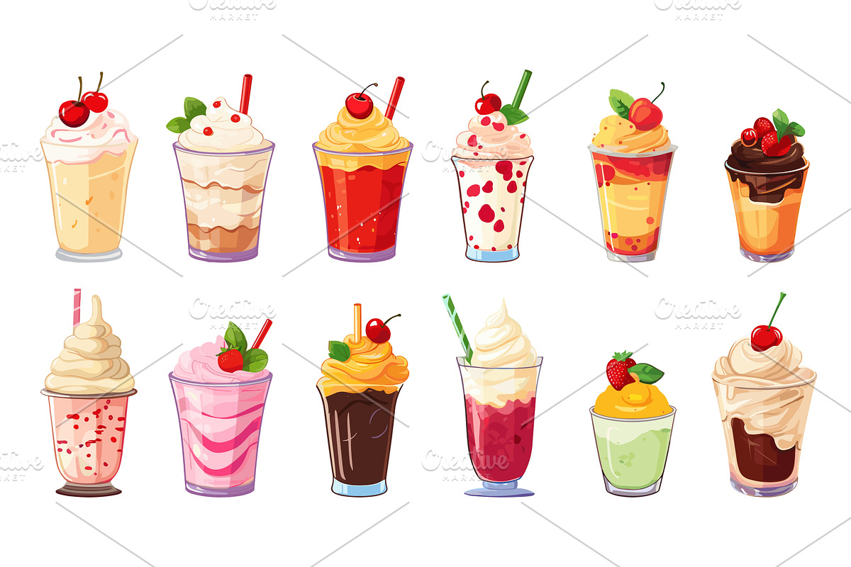 Cartoon milkshakes with cream, a Food Illustration by LadadikArt