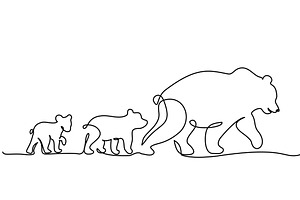 Mother bear walk with two cubs. Big, an Animal Illustration by Valenty