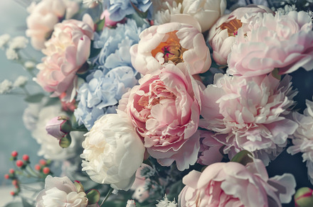 A bunch of soft pastel peonies arran, a Photo by Iftikhar Alam
