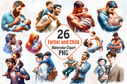 Father and Child Watercolor Cliparts, an Illustration by RobertsArt (Thumbnail 1 of 8)