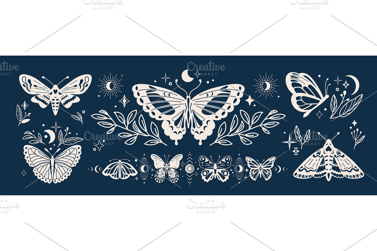 Mystic butterfly set vector, an Animal Illustration by Zaie