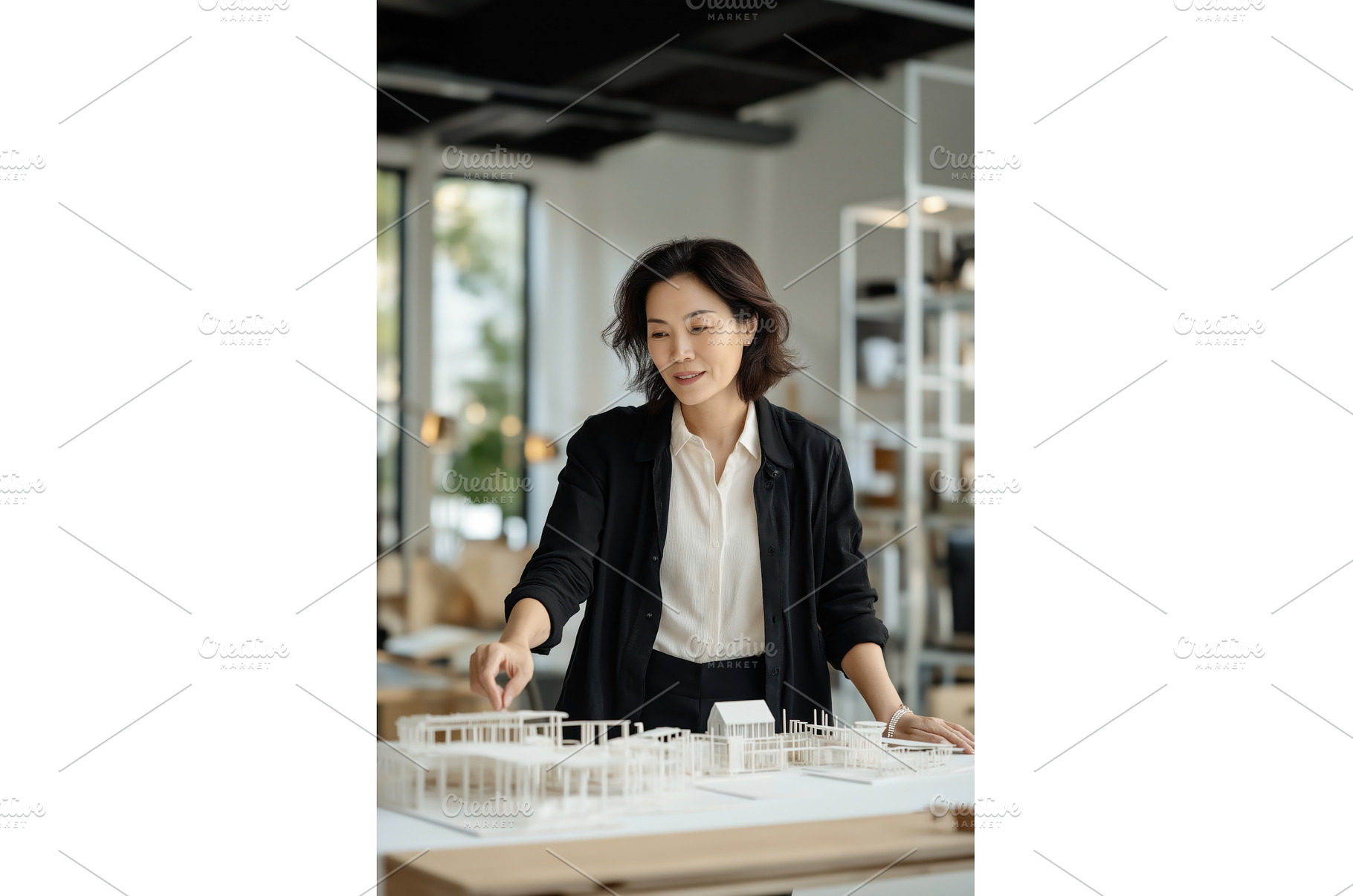 Asian female architect works on a, an Architecture Photo by Sergey Kotenev