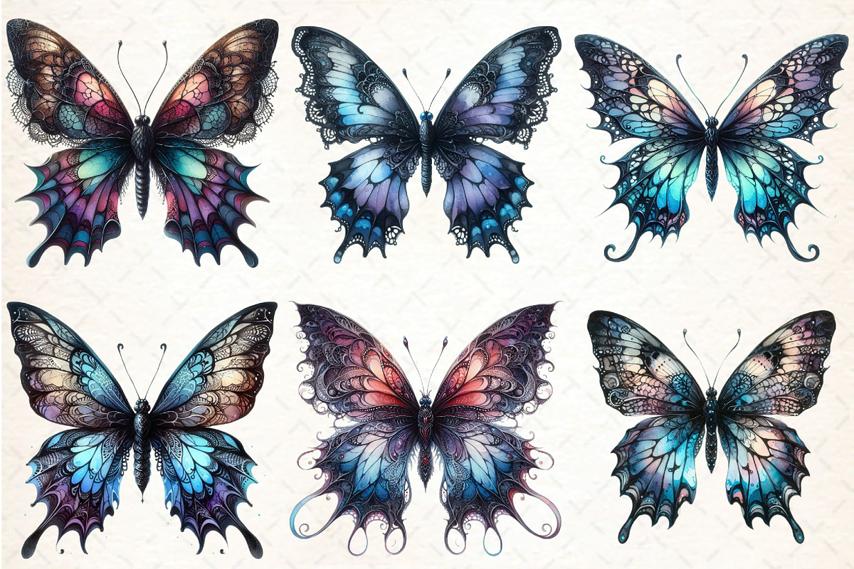 Watercolor Gothic Butterfly Clipart, an Illustration by DreamCafeArt (Photo 3 of 7)