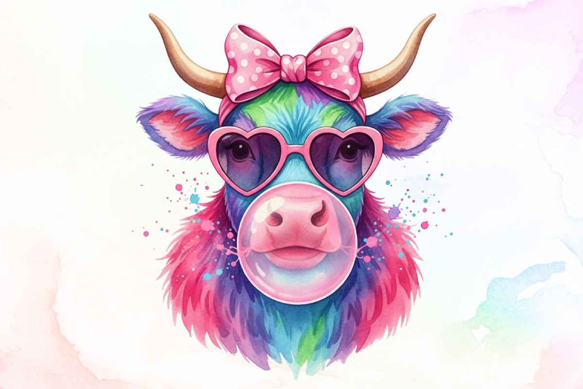 Coquette Highland Cow Bubblegum PNG, an Illustration by Sublimation Artist (Photo 1 of 9)