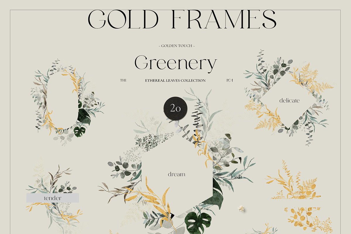 -50% GREENERY watercolor gold leaves, an Illustration by Lana Elanor (Photo 8 of 13)