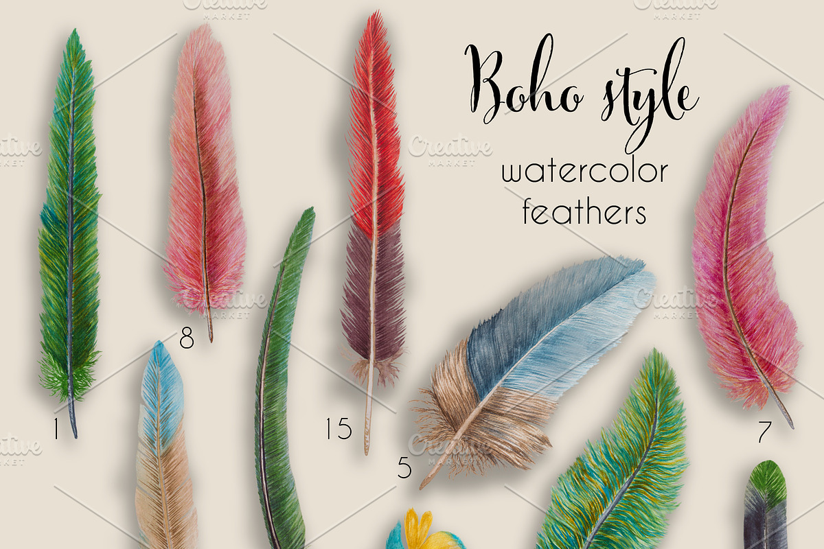 Boho style: watercolor feathers, a Graphic by Big Bundles Shop (Photo 3 of 3)