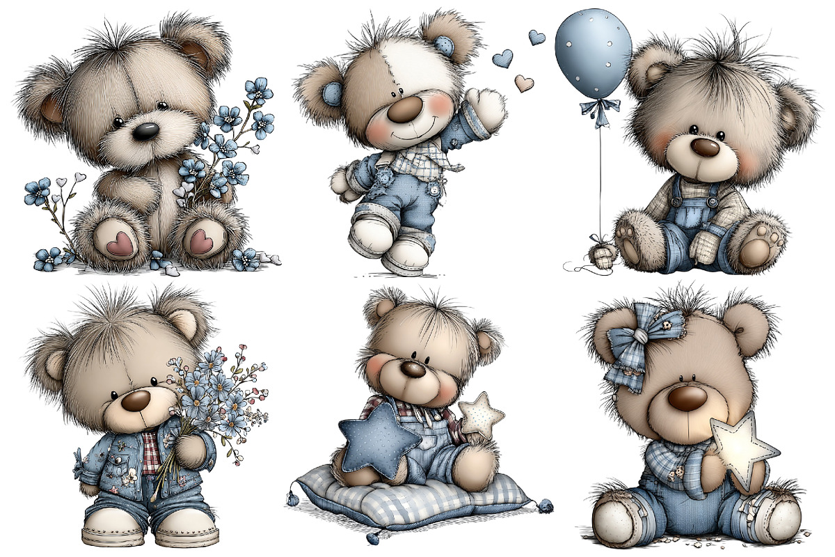 Denim Bears Clipart, an Illustration by Pixels.Craft (Photo 2 of 5)