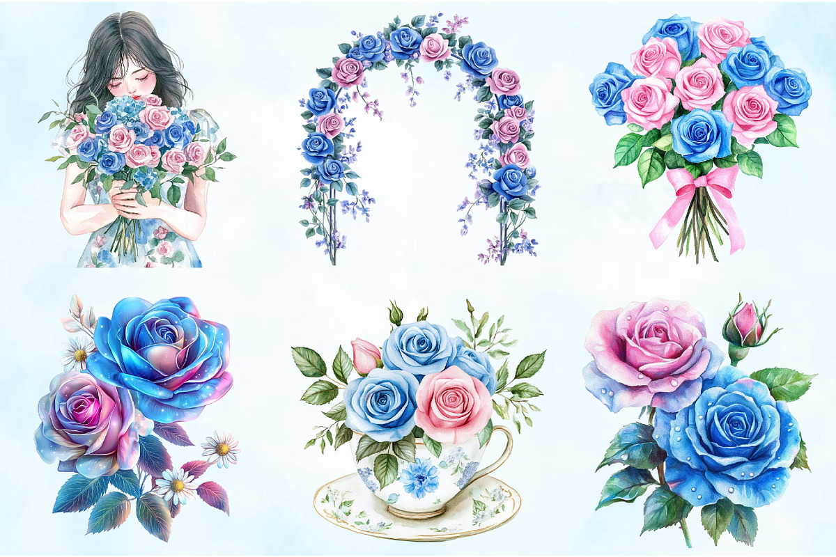 Blue and Pink Rose Garden Sublima, an Illustration by Craft Nest (Photo 4 of 5)
