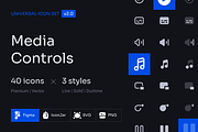 Media Controls Icon Set, a Solid Icon by 123done (Thumbnail 1 of 3)