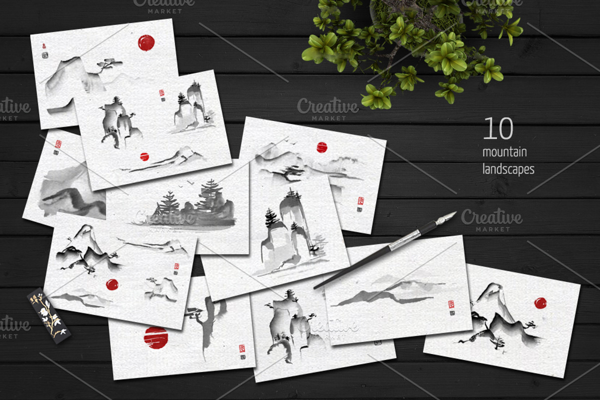 Sumi-e. Japanese ink painting, a Decorative Illustration by Ira Cvetnaya (Photo 4 of 9)