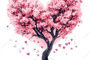 Heart shaped tree with watercolor pi, an Abstract Photo by Pixeness Studio
