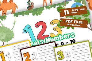 Ebook - Animals Tracing Numbers 0-10, a Stationery Template by Glücklich Studio