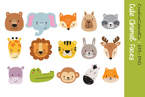 Cute Wild Animal Faces PNG EPS