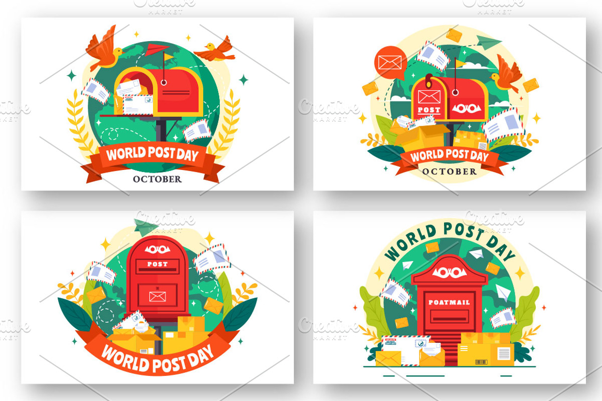 12 World Post Day Illustration, an Object Illustration by denayunebgt (Photo 3 of 4)