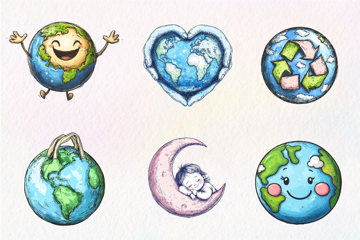 Cute Earth Clipart Sublimation, an Illustration by CreationArt (Photo 2 of 5)