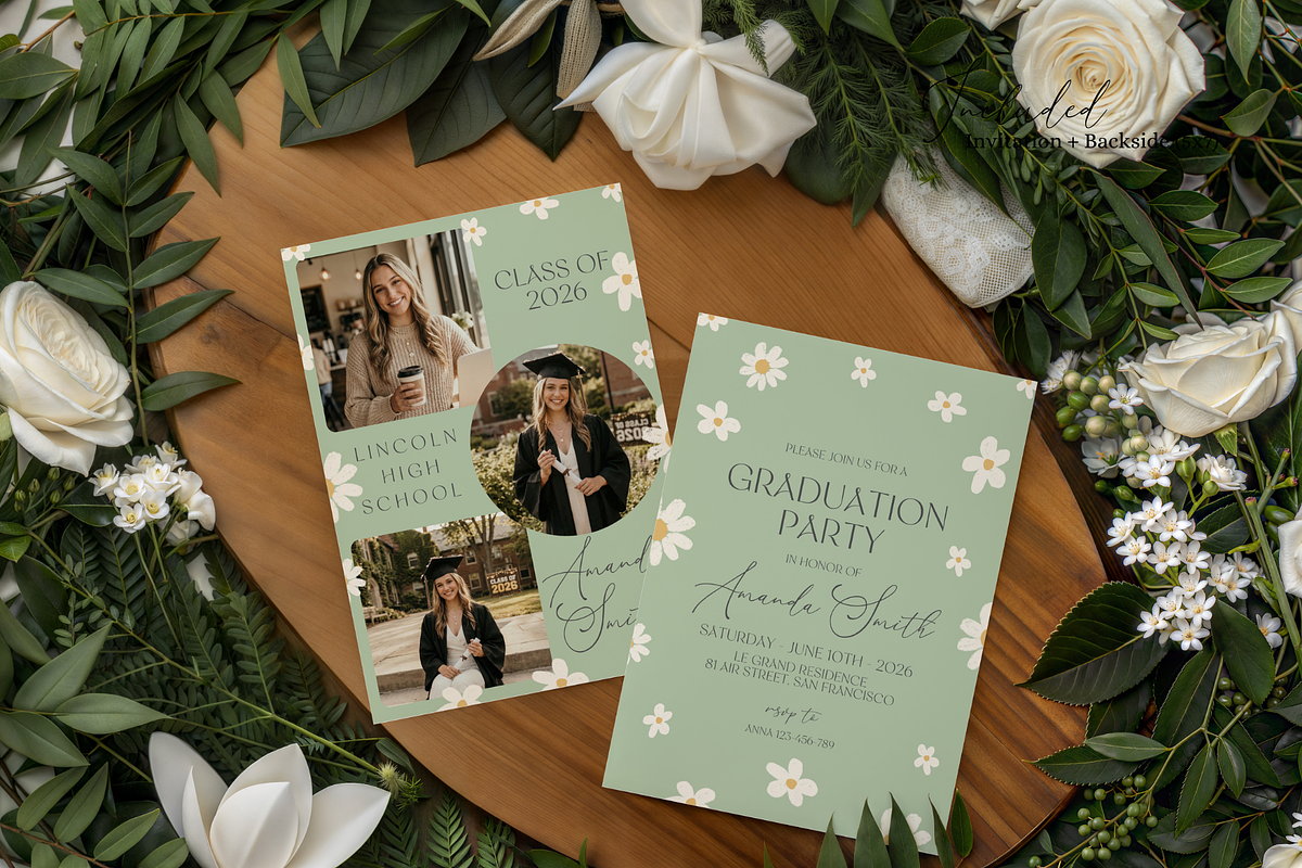 Cute Daisy Graduation Invitation, an Invitation Template by MockupWizard (Photo 2 of 3)